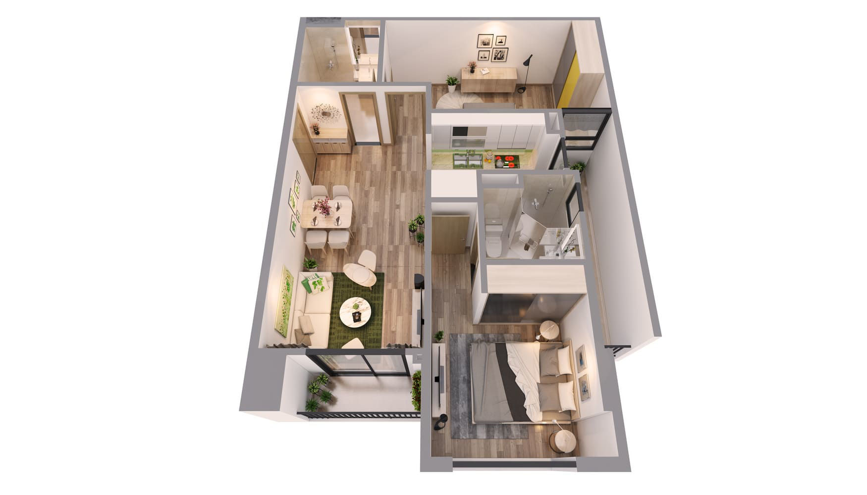 Thiết kế căn hộ TT DC Complex 120 Định công 1 Phòng Ngủ 3D