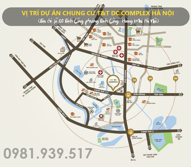 Vị trí dự án Chung cư T&T DC Complex 120 Định Công, Hà Nội Vị trí dự án Chung cư T&T DC Complex 120 Định Công, Hà Nội