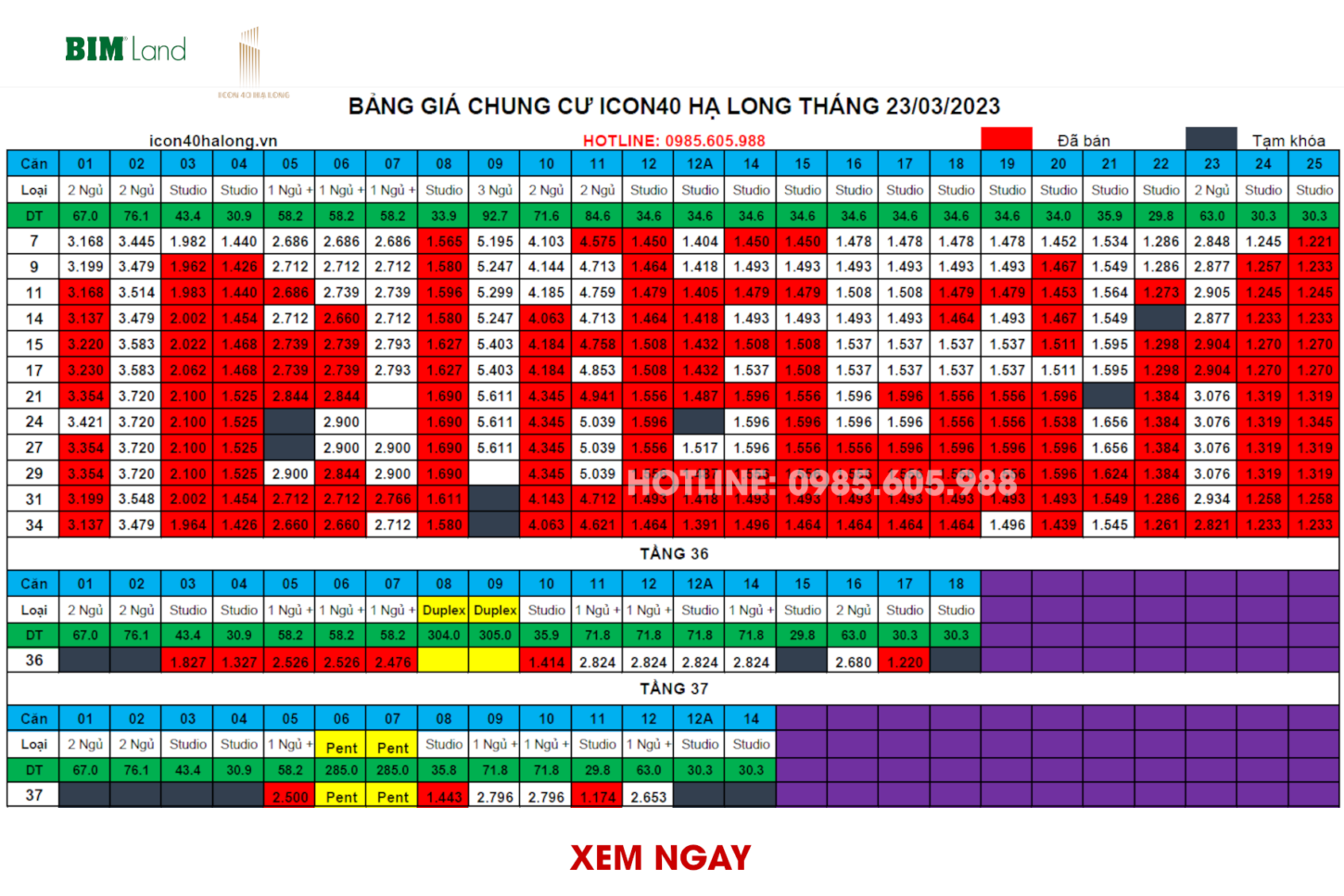 Bảng giá căn hộ Icon40 Hạ Long mở bán ngày 23/03/2023