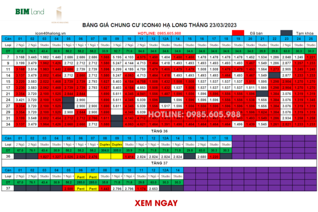 Bảng giá căn hộ Icon40 Hạ Long mở bán ngày 23/03/2023