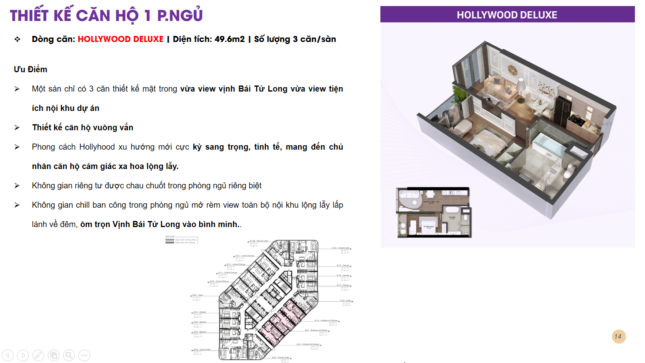 Thiết kế căn hộ 1 Ngủ Crystal Vân Đồn - Hollywood Suite