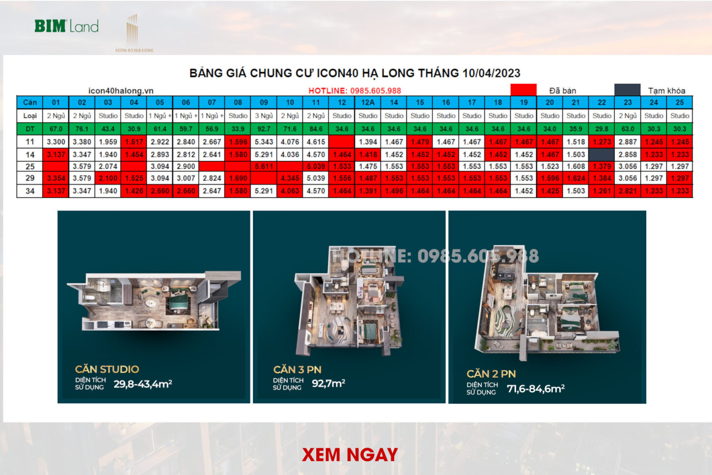 Bảng giá Icon40 Hạ Long Tháng 4/2023 - Bim Group
