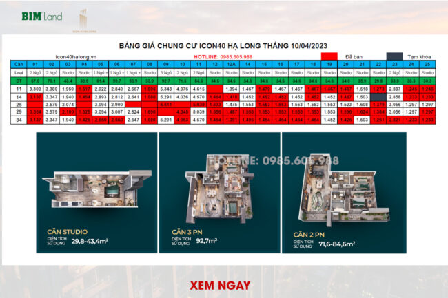 Bảng giá Icon40 Hạ Long Tháng 4/2023 - Bim Group