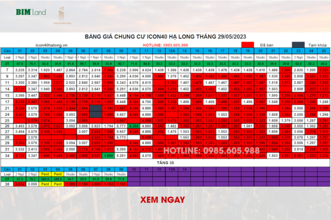 Bảng giá Icon40 Hạ Long Mới nhất 29/05/2023