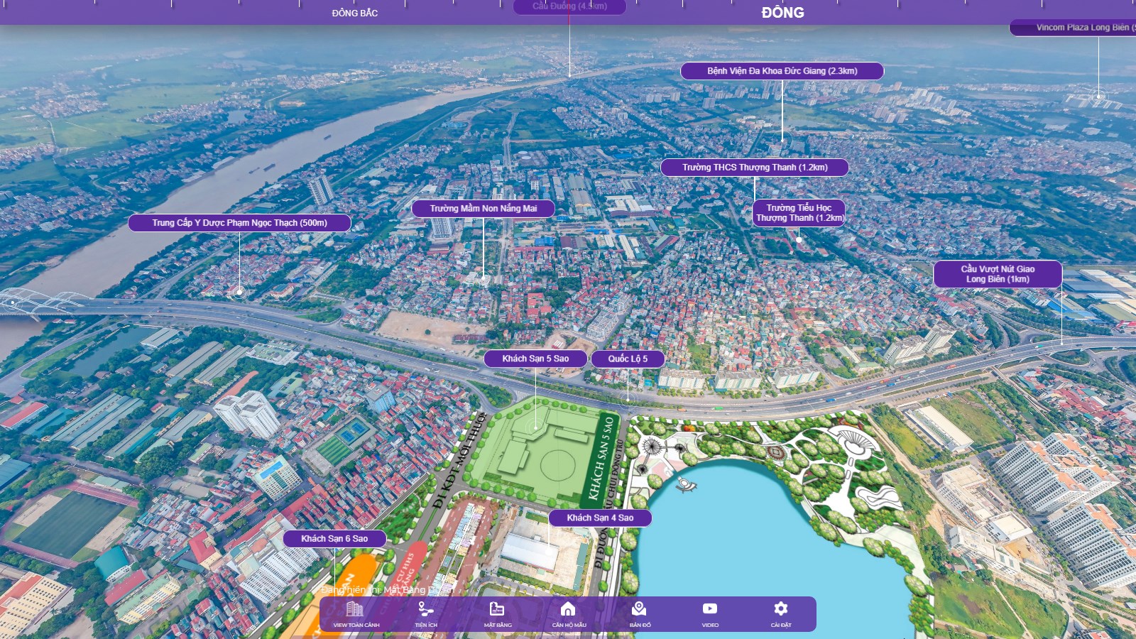 View Flycam dự án Khai Sơn City và quận Long Biên