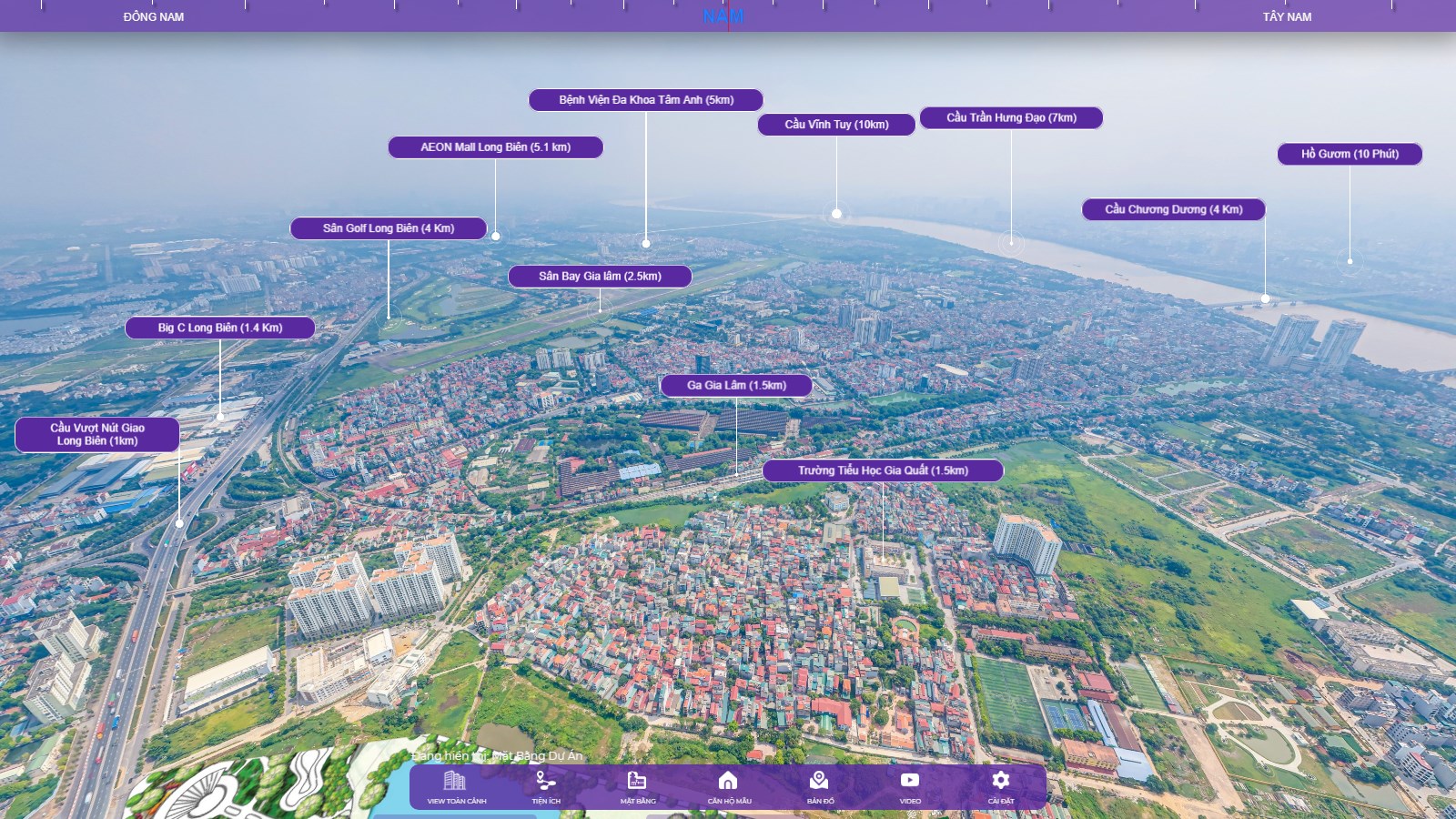 View Flycam dự án Khai Sơn City và quận Long Biên