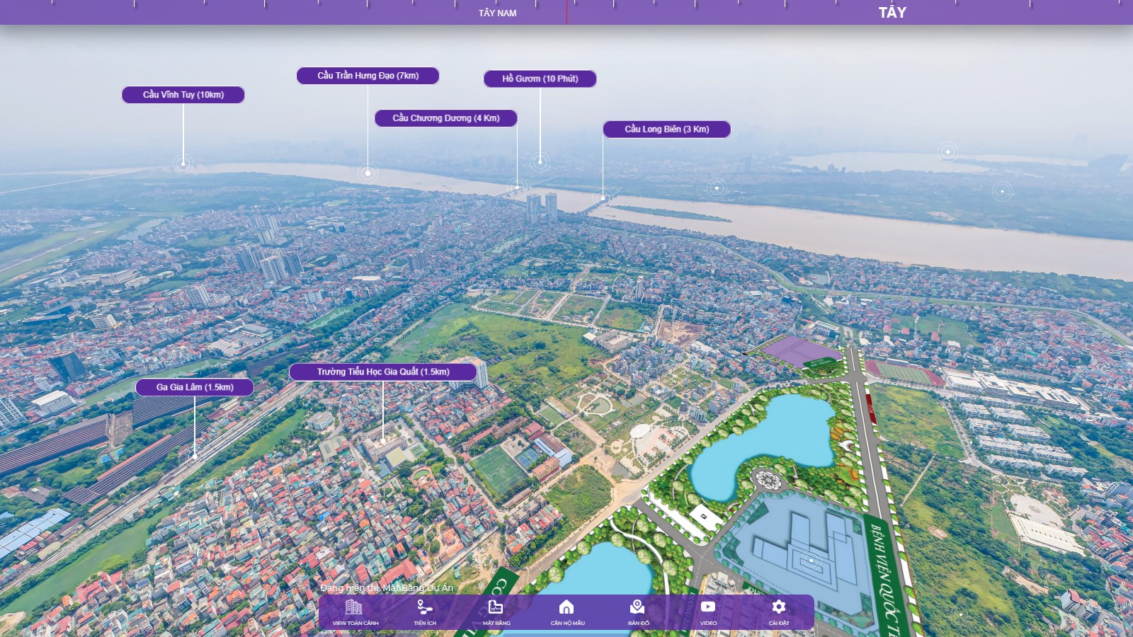 View Flycam dự án Khai Sơn City và quận Long Biên