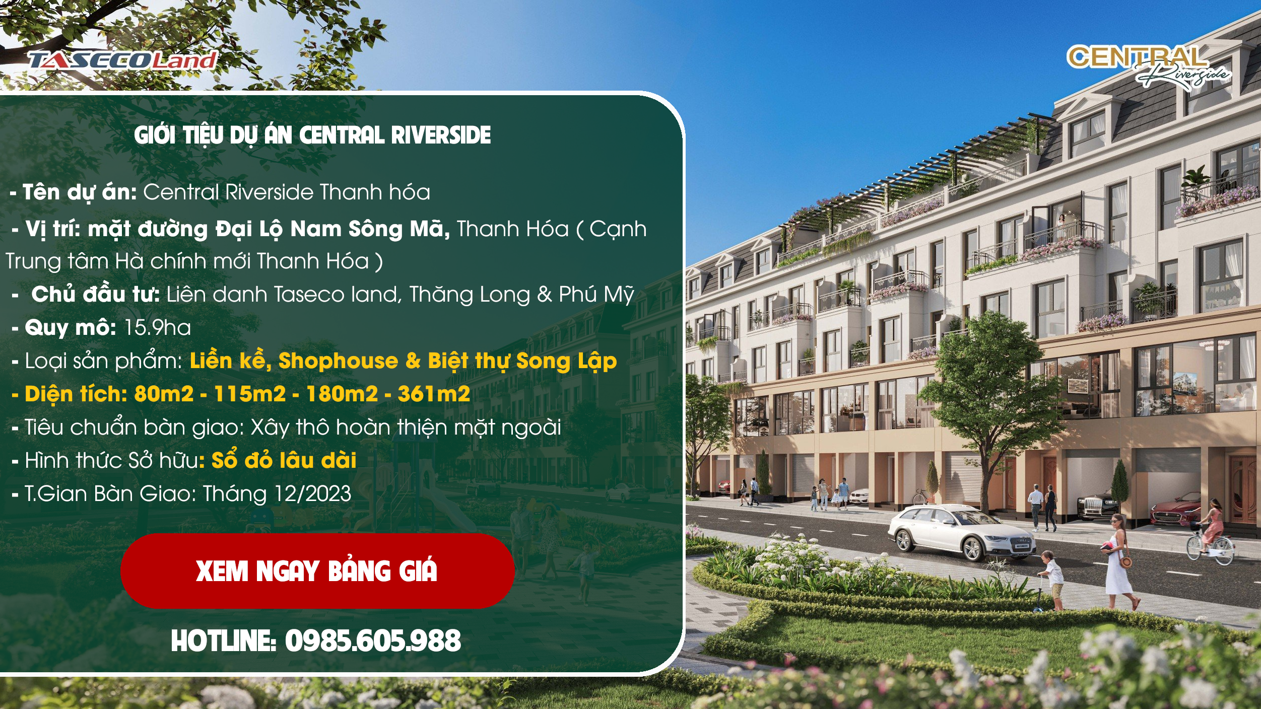 Hình ảnh dự án Central RiverSide Thanh Hóa của cđt Taseco Land