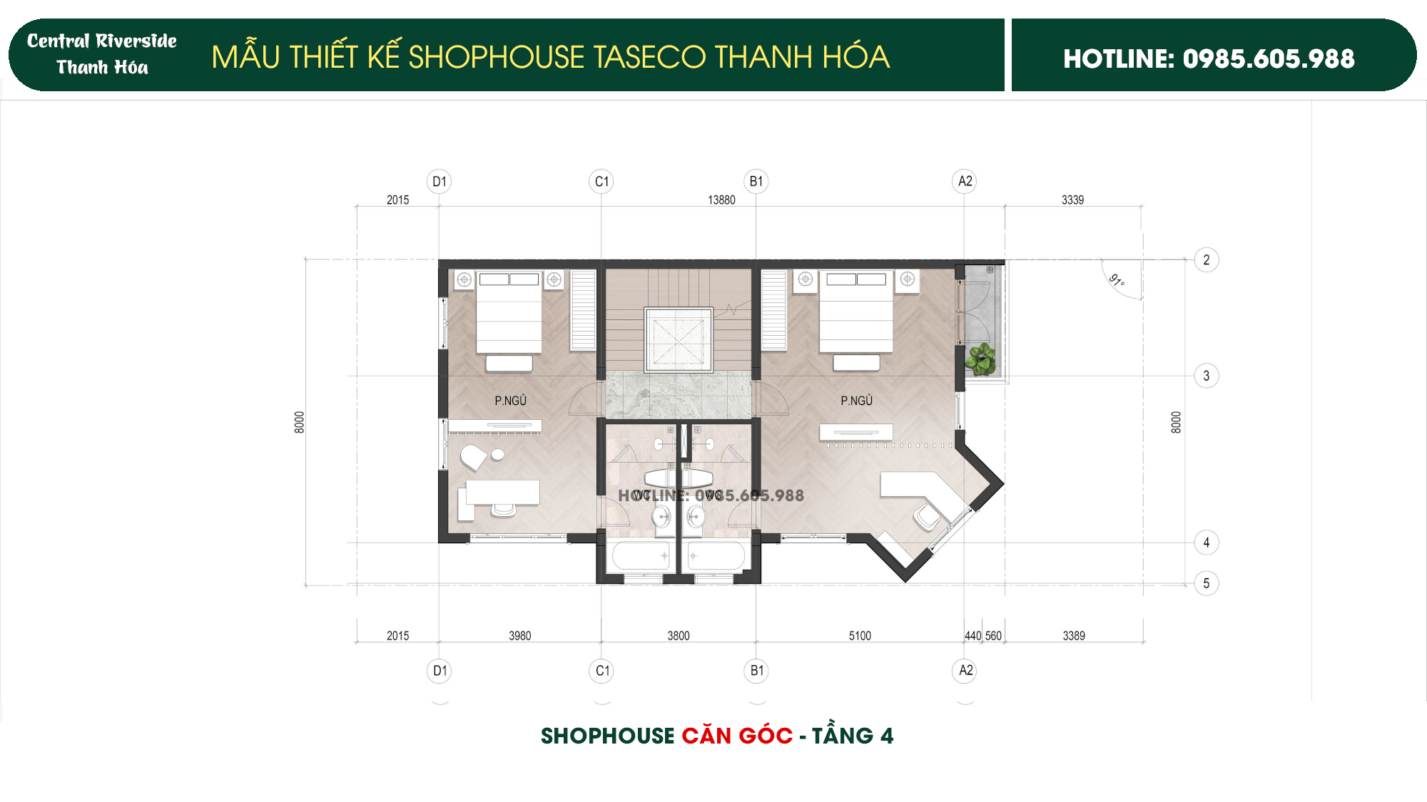 Hình ảnh thiết kế Shophouse Taseco Thanh Hóa Central Riverside | Căn Góc Tầng 4