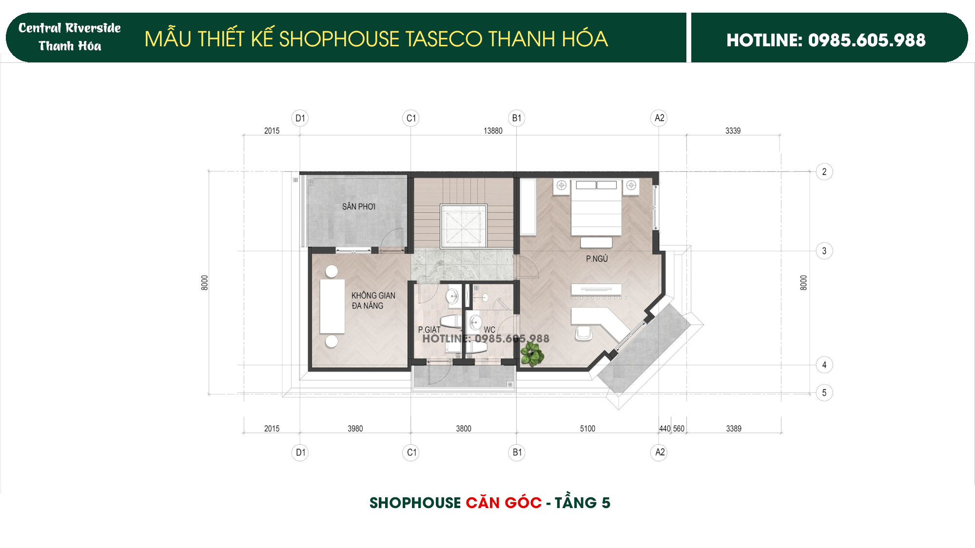 Hình ảnh thiết kế Shophouse Taseco Thanh Hóa Central Riverside | Căn Góc Tầng 5