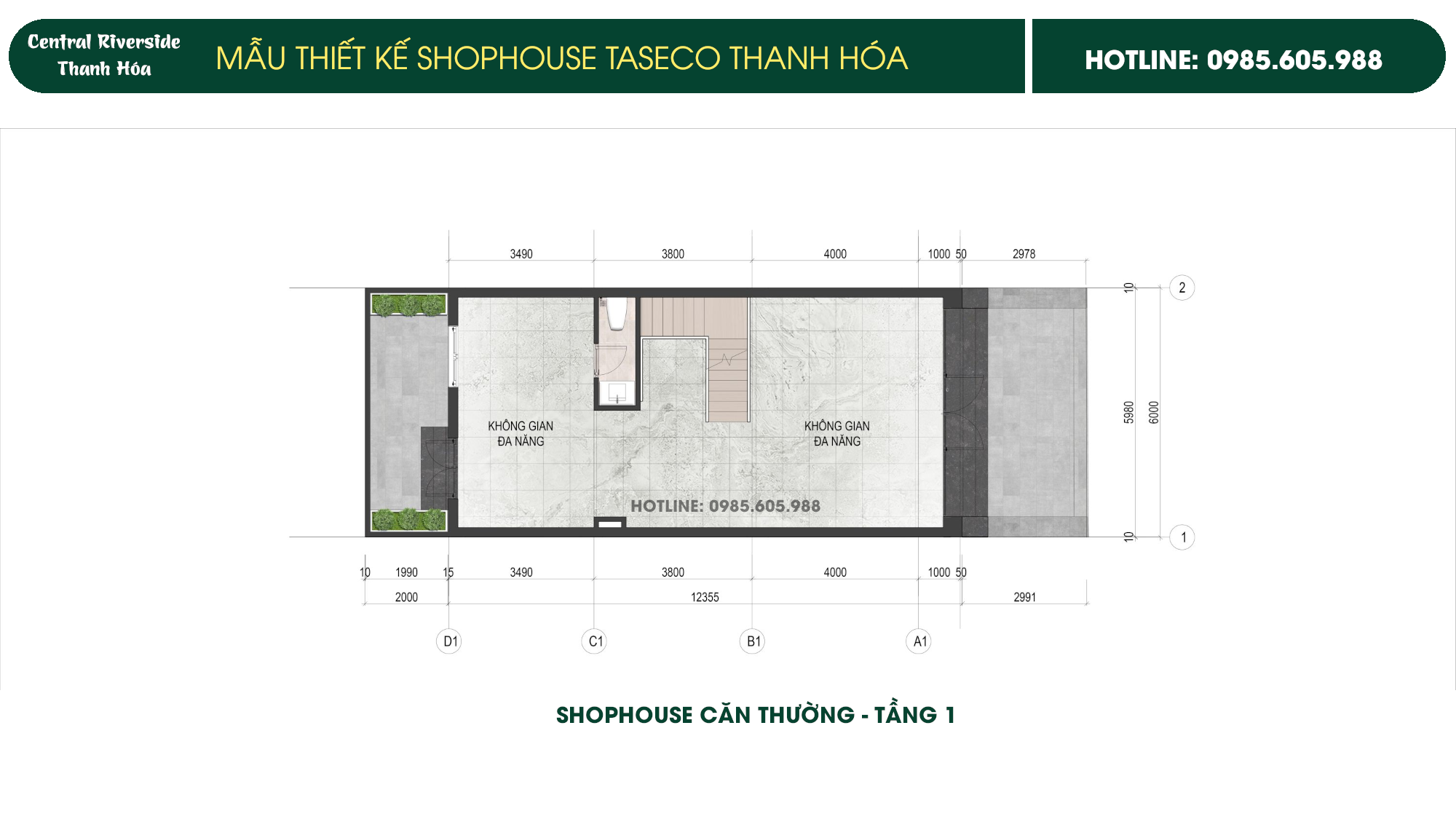 Hình ảnh thiết kế Shophouse Taseco Thanh Hóa Central Riverside | Căn Thường Tầng 1