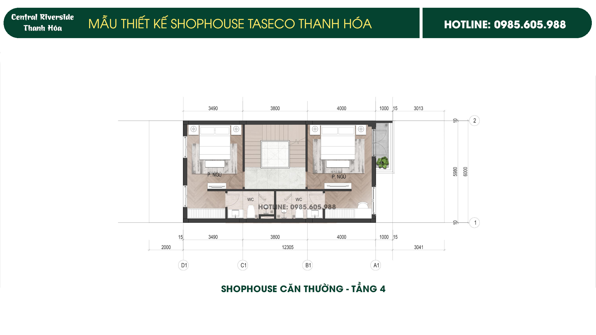 Hình ảnh thiết kế Shophouse Taseco Thanh Hóa Central Riverside | Căn Thường Tầng 4