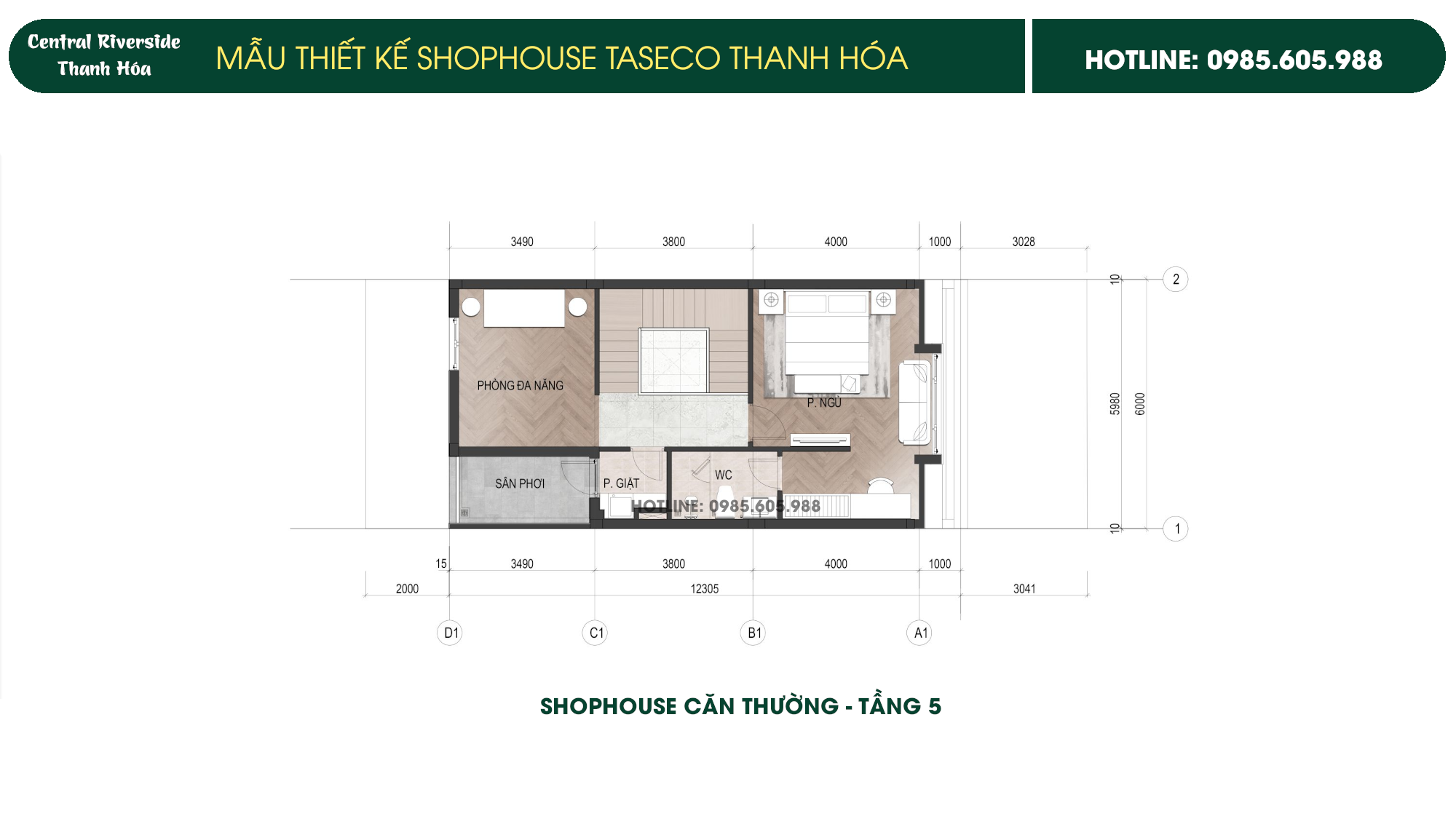 Hình ảnh thiết kế Shophouse Taseco Thanh Hóa Central Riverside | Căn Thường Tầng 5