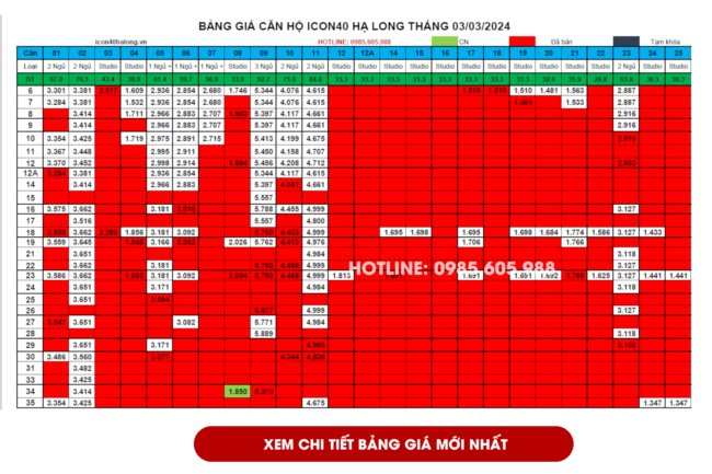 Bảng giá Icon40 Hạ Long cập nhật mới nhất ngày 03/03/2024